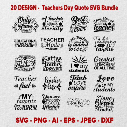 20 Teachers Day Quotes Design SVG Bundle cover image.