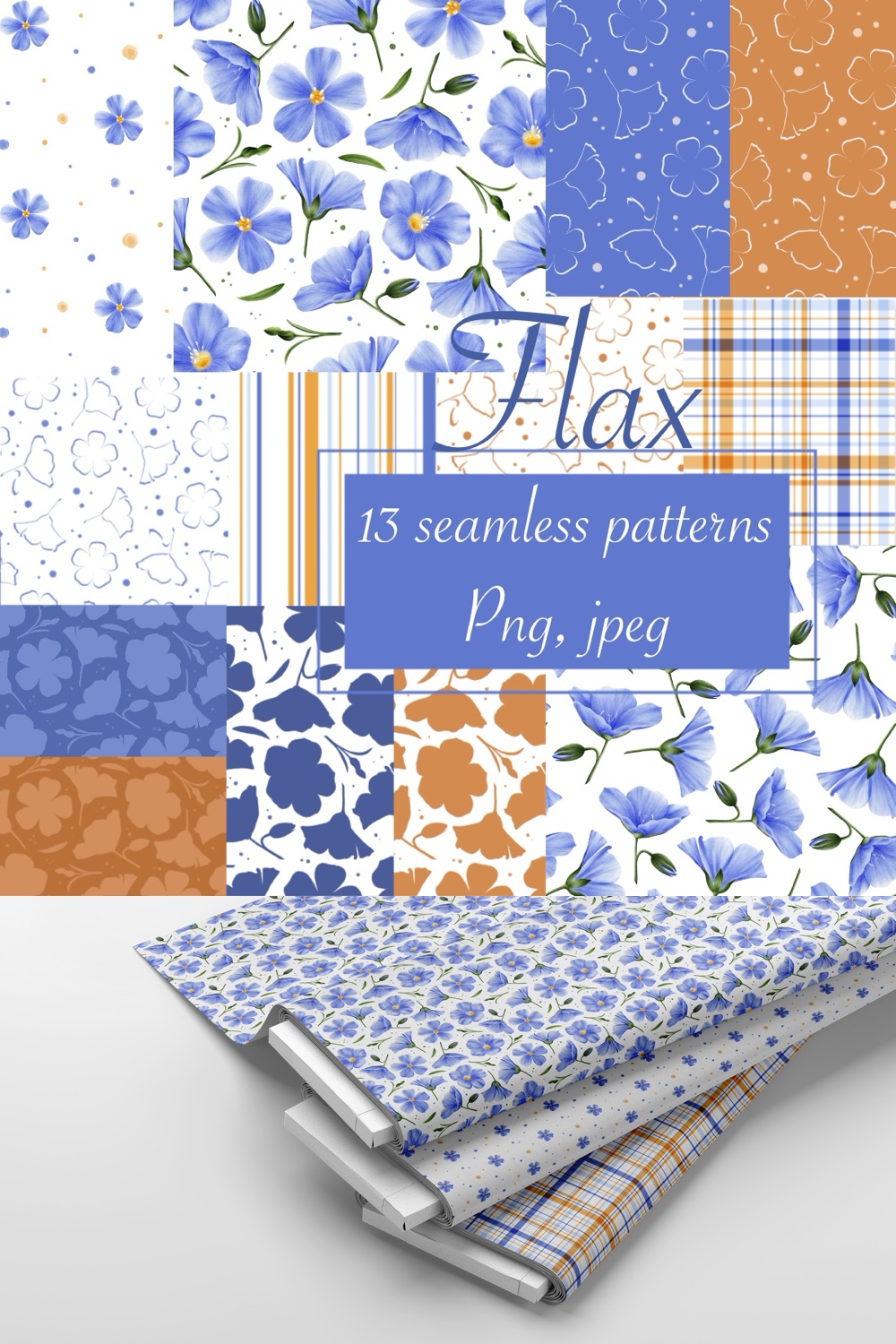 collection of seamless patterns "Flax" pinterest preview image.