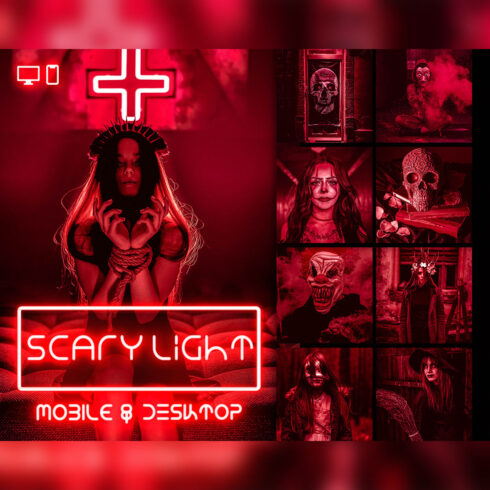 12 Scary Light Lightroom Presets, Spooky Mobile Preset, Halloween Desktop LR Lifestyle DNG Instagram Horror Filter Theme Portrait Season Dark cover image.