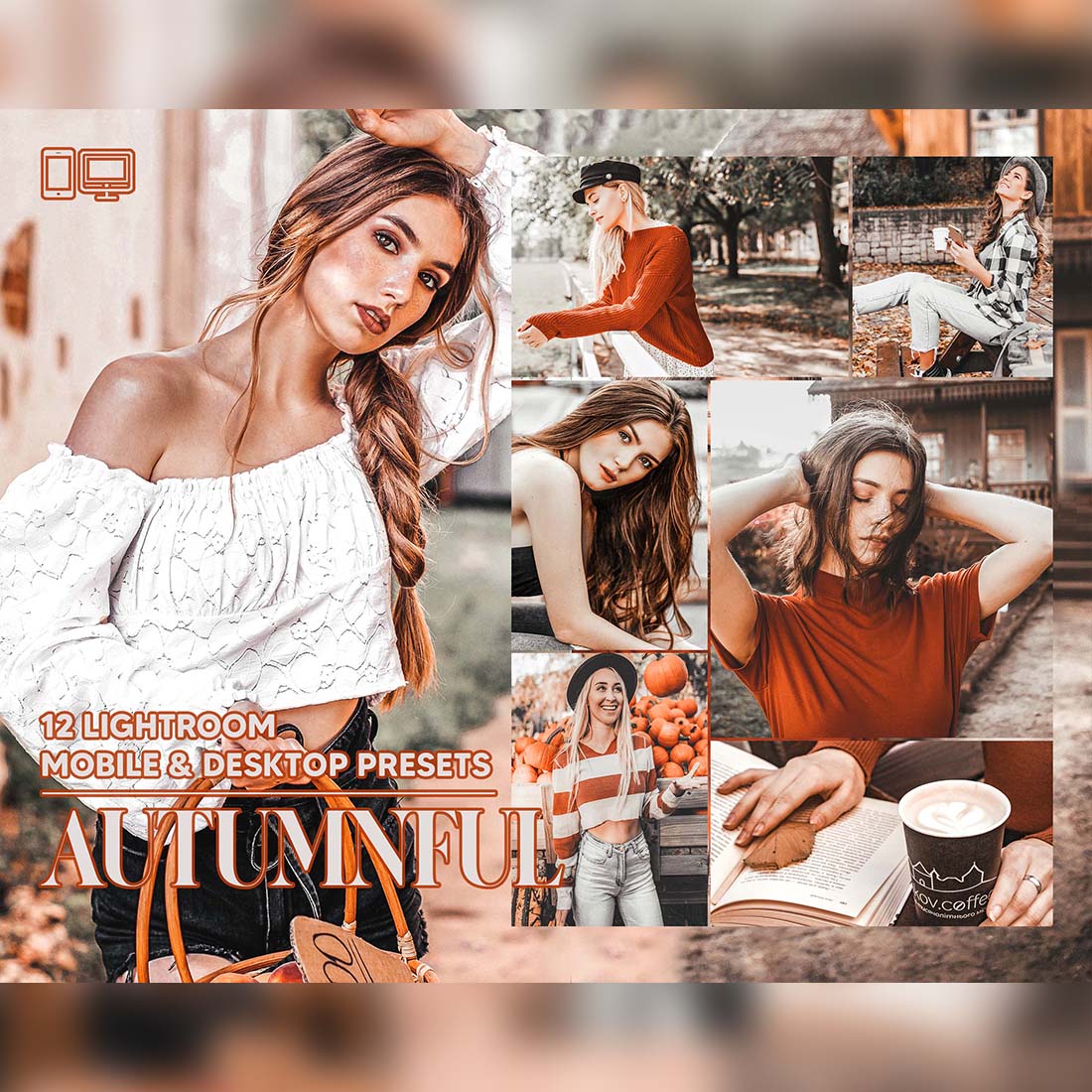 12 Autumnful Lightroom Presets, Fall Mobile Preset, Warm Desktop LR Lifestyle DNG Instagram Rustic Filter Theme Portrait Season cover image.