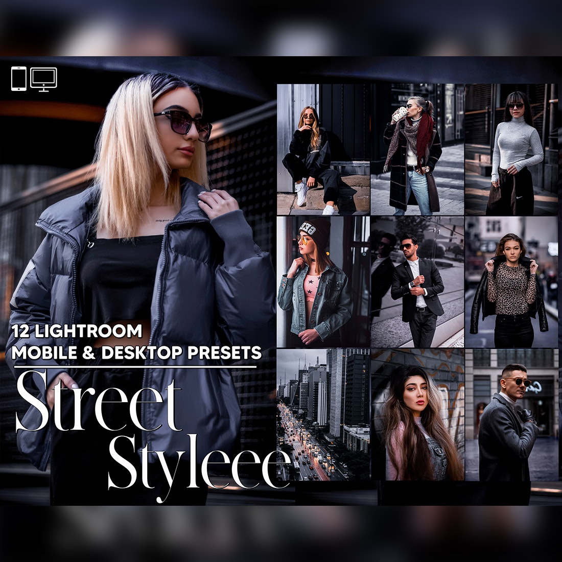 12 Street Styleee Lightroom Presets, Color Mobile Editing, Portrait Desktop LR Filter DNG Influencer Instagram Theme, Dark Hue, Blogger CC cover image.