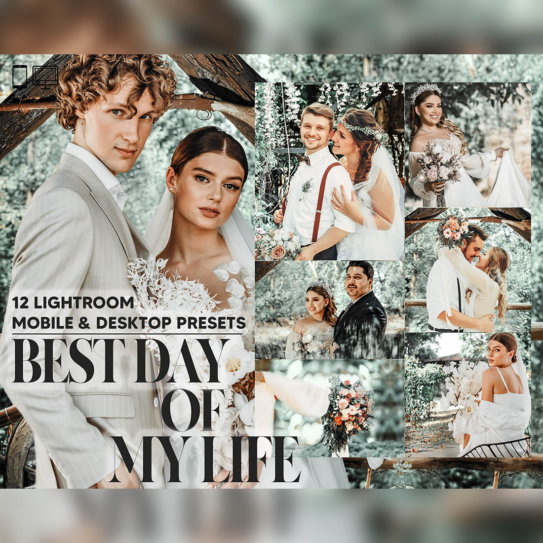 12 Best Day Of My Life Lightroom Presets, Wedding Mobile Preset, Bridal Desktop Blogger And Lifestyle Theme Instagram LR Filter DNG Portrait cover image.