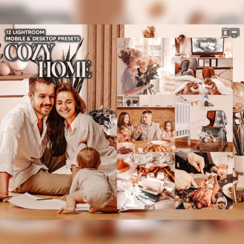 12 Cozy Home Lightroom Presets, Family Time Mobile Preset, Warm Indoor Desktop, Lifestyle Portrait Theme For Instagram LR Filter DNG Autumn cover image.