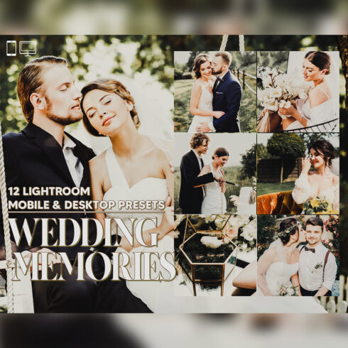 12 Wedding Memories Lightroom Presets, Matte Mobile Preset, Black Airy Desktop LR Filter DNG Lifestyle Theme For Blogger Portrait Instagram cover image.