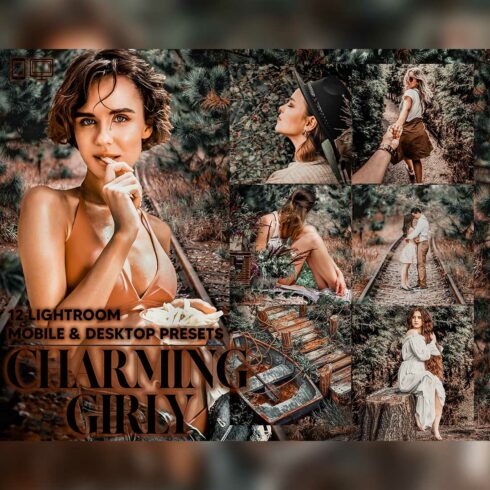 12 Charming Girly Lightroom Presets, Moody Mobile Preset, Summer Deep Desktop, Portrait Lifestyle Theme Instagram, LR Filter DNG Warm Nature cover image.