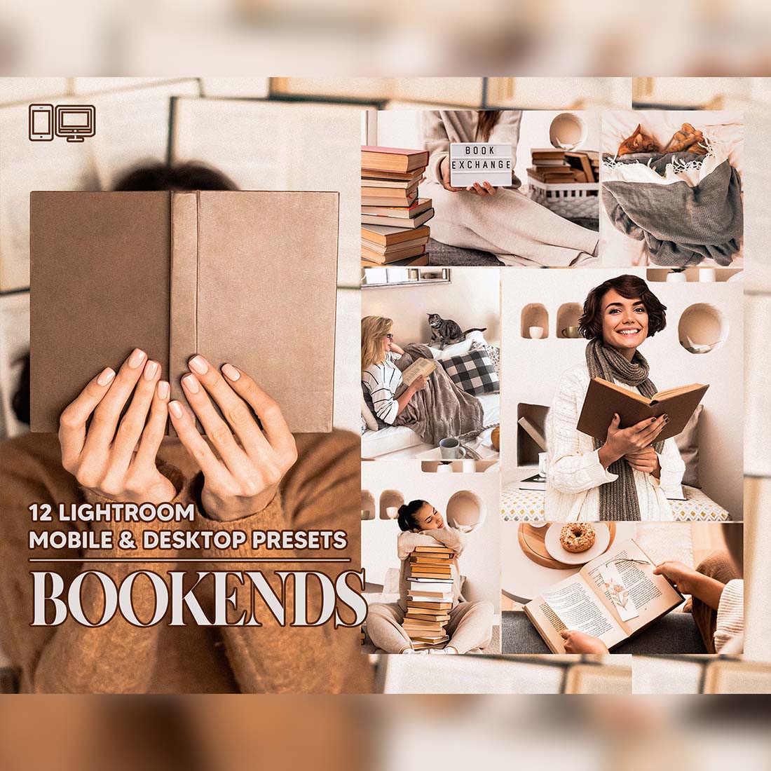 12 Bookends Lightroom Presets, Vintage Mobile Preset, Letter Desktop LR Lifestyle DNG Instagram Coffee Filter Theme Portrait Season cover image.