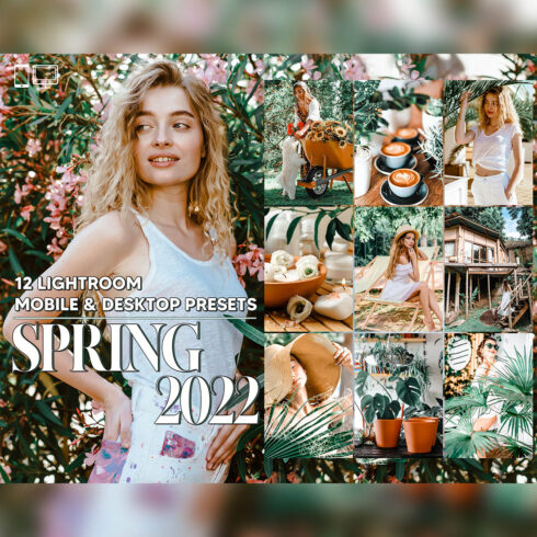 12 Spring 2022 Lightroom Presets, Brown Mobile Preset, Warm Skin Desktop LR Filter DNG Portrait Instagram Theme For Lifestyle, Scheme cover image.