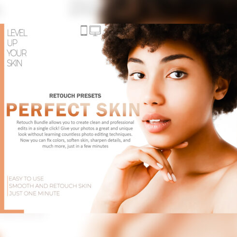 16 Perfect Skin Lightroom Presets, Retouch Mobile Preset, Makeup Desktop LR Filter DNG Lifestyle Theme For Blogger Portrait Instagram cover image.