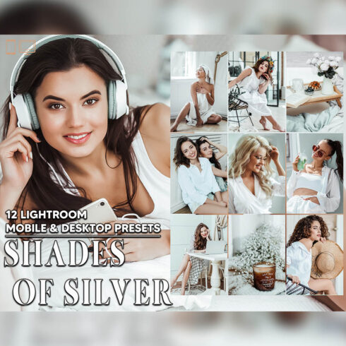 12 Shades Of Silver Lightroom Presets, Gray Mellow Mobile Preset, Dove Desktop LR Filter Lifestyle Theme For Blogger Portrait Instagram cover image.