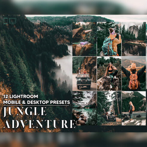 12 Jungle Adventure Lightroom Presets, Forest Moody Mobile Preset, Travel Desktop LR Filter Lifestyle Theme For Blogger Portrait Instagram cover image.
