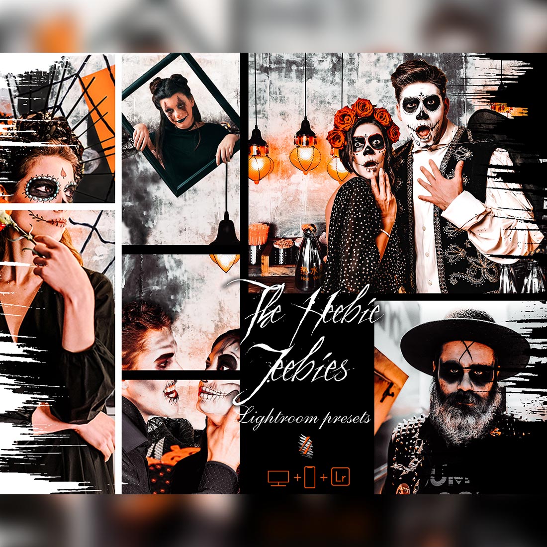 12 The Heebie-Jeebies Lightroom Presets, Halloween Mobile Preset, Horror Orange Desktop, Lifestyle Portrait Theme Instagram LR Filter DNG cover image.