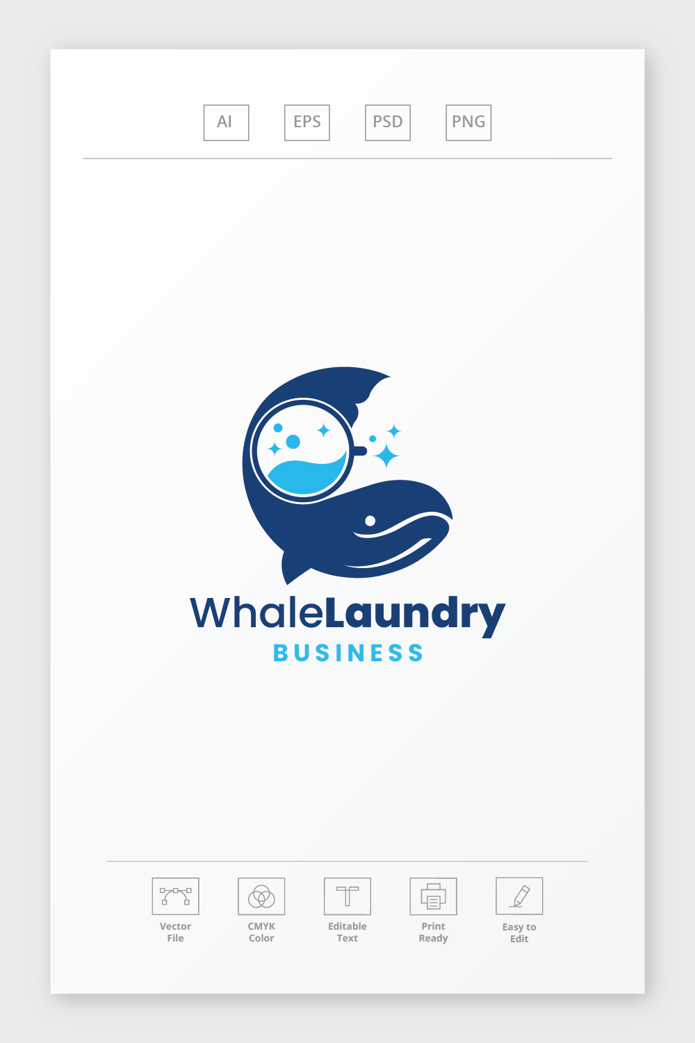 Whale Laundry Logo pinterest preview image.