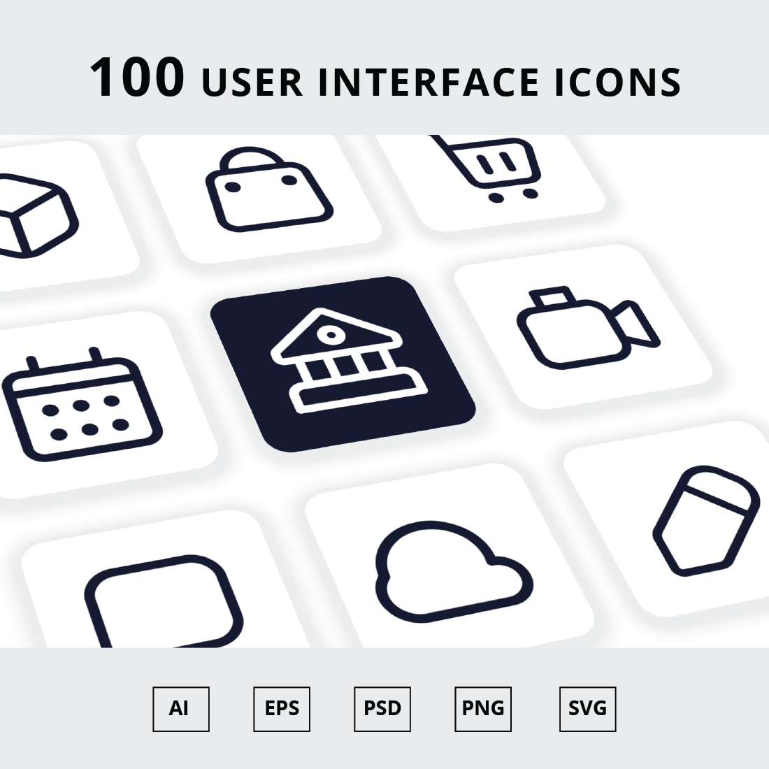 100 Standard User Interface Icons - 3 Style Included preview image.