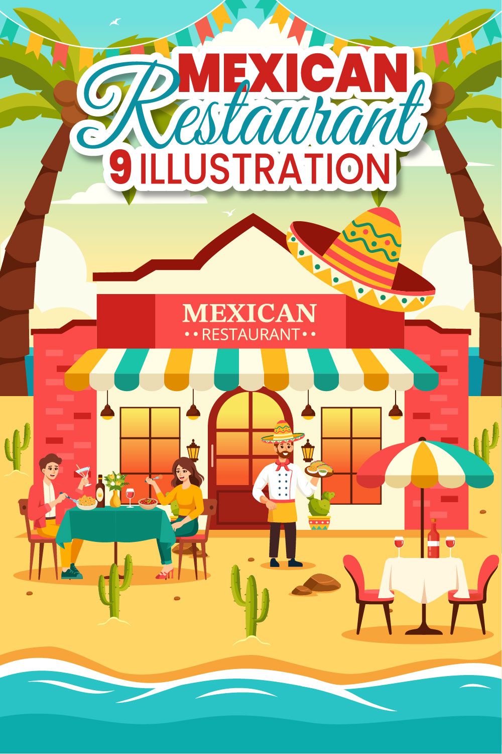 9 Mexican Food Restaurant Illustration pinterest preview image.