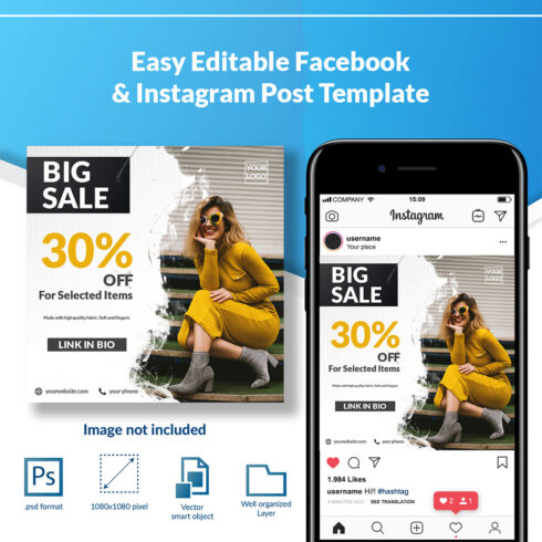 Big Sale Fashion Discount Social Media Post Template cover image.