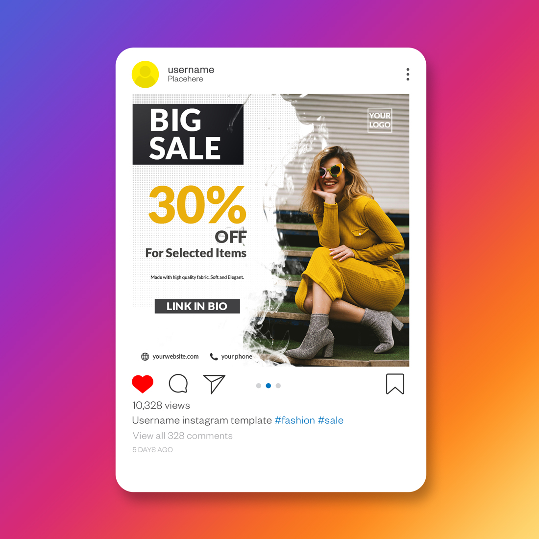 Big Sale Fashion Discount Social Media Post Template preview image.