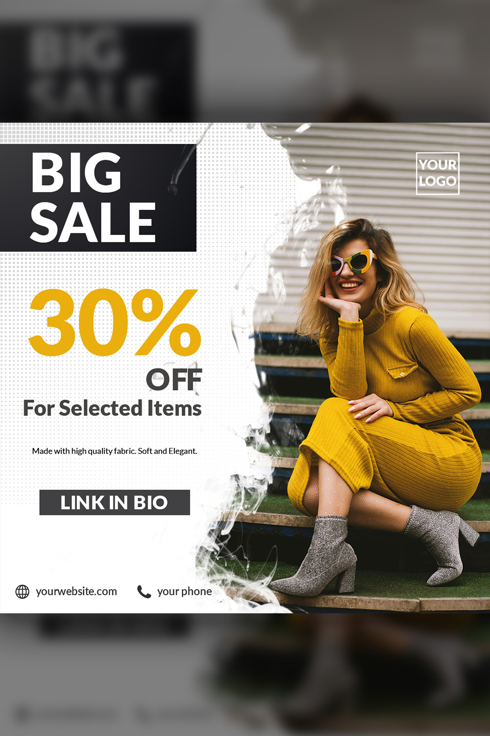 Big Sale Fashion Discount Social Media Post Template pinterest preview image.