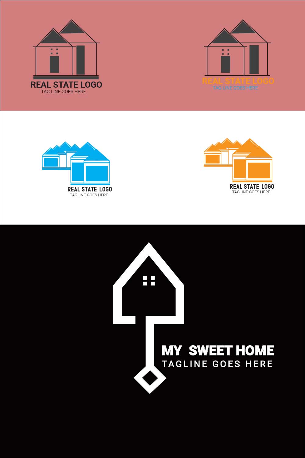 Three Real state logos pinterest preview image.