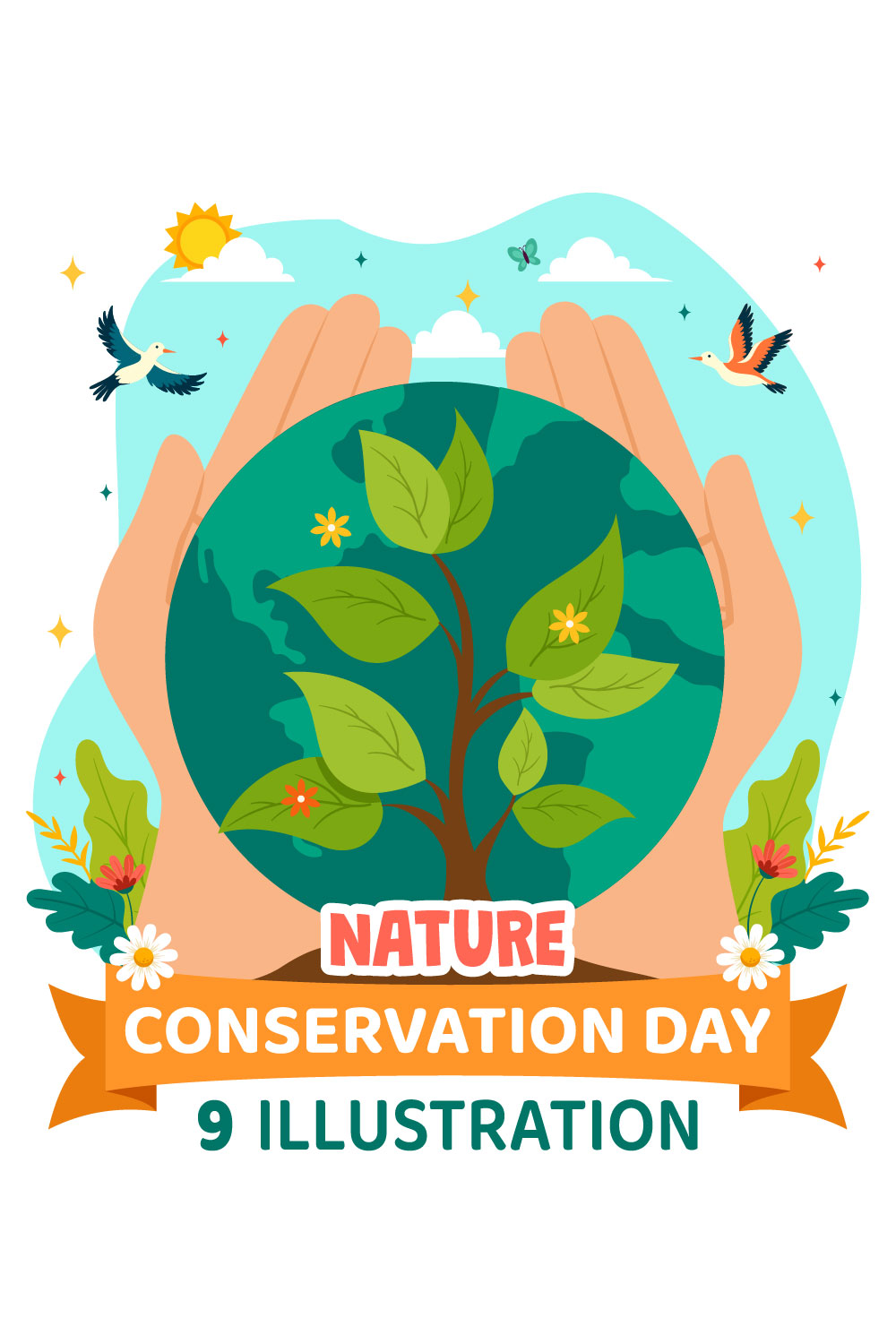 9 World Nature Conservation Day Illustration pinterest preview image.