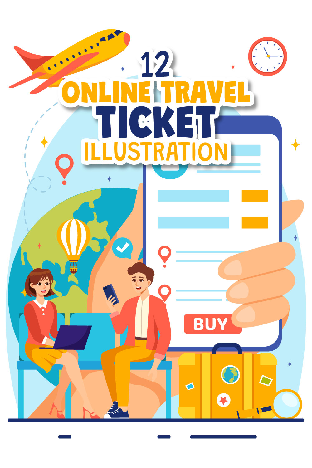 12 Online Travel Ticket Illustration pinterest preview image.