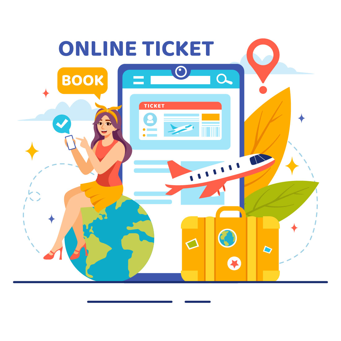 12 Online Travel Ticket Illustration cover image.