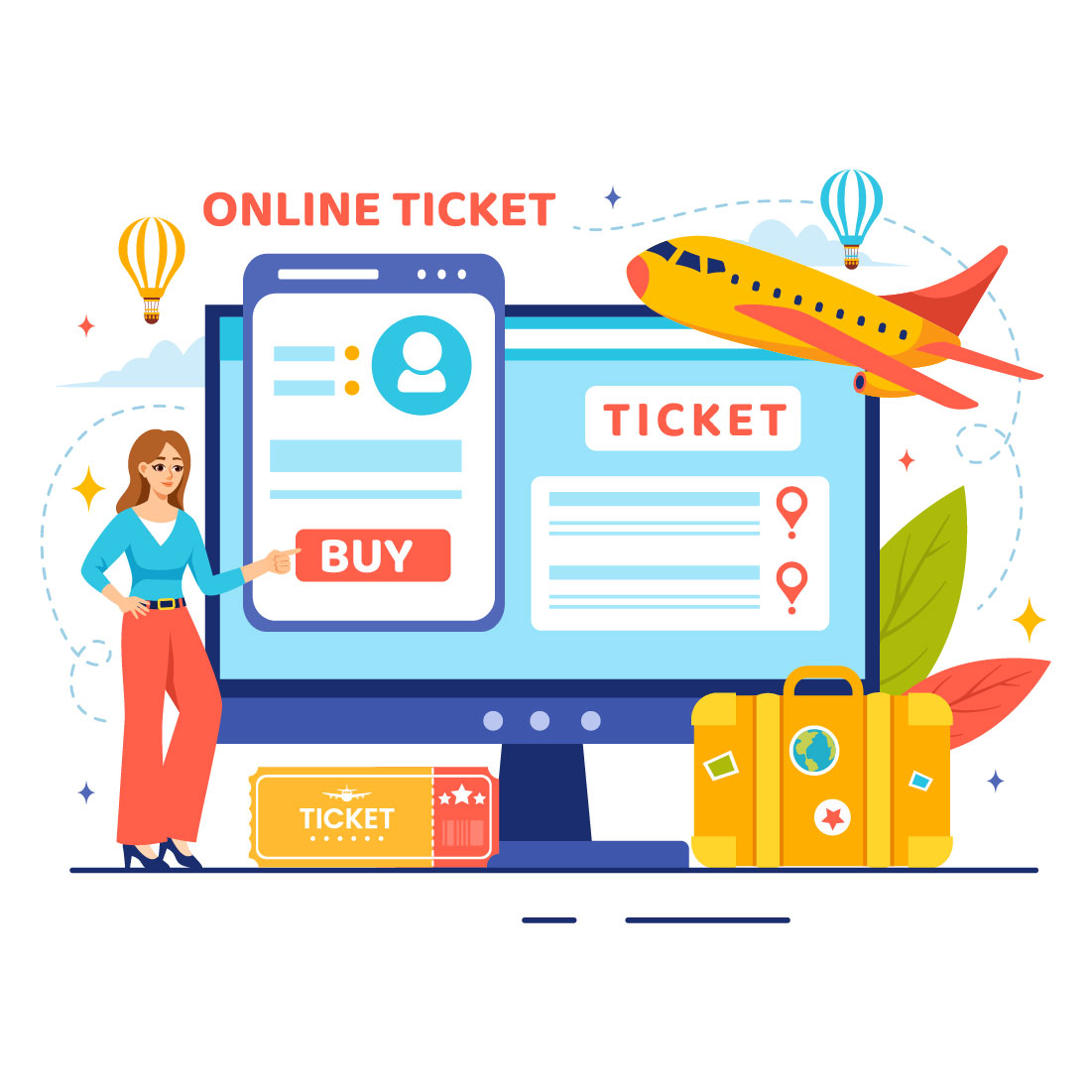 12 Online Travel Ticket Illustration preview image.