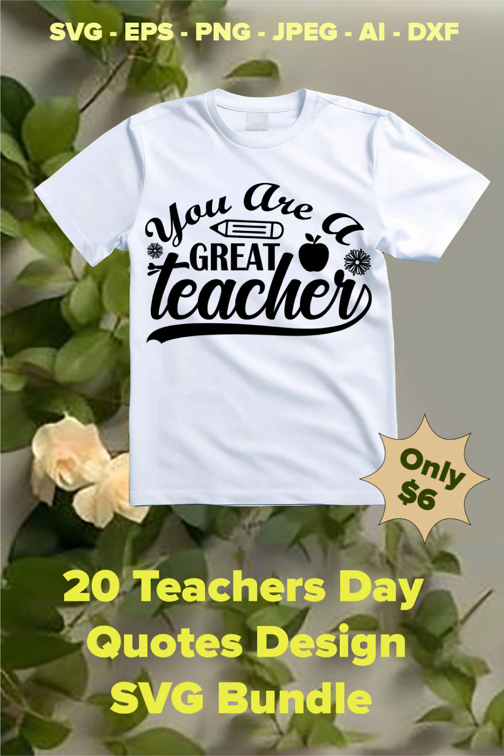 20 Teachers Day Quotes Design SVG Bundle pinterest preview image.