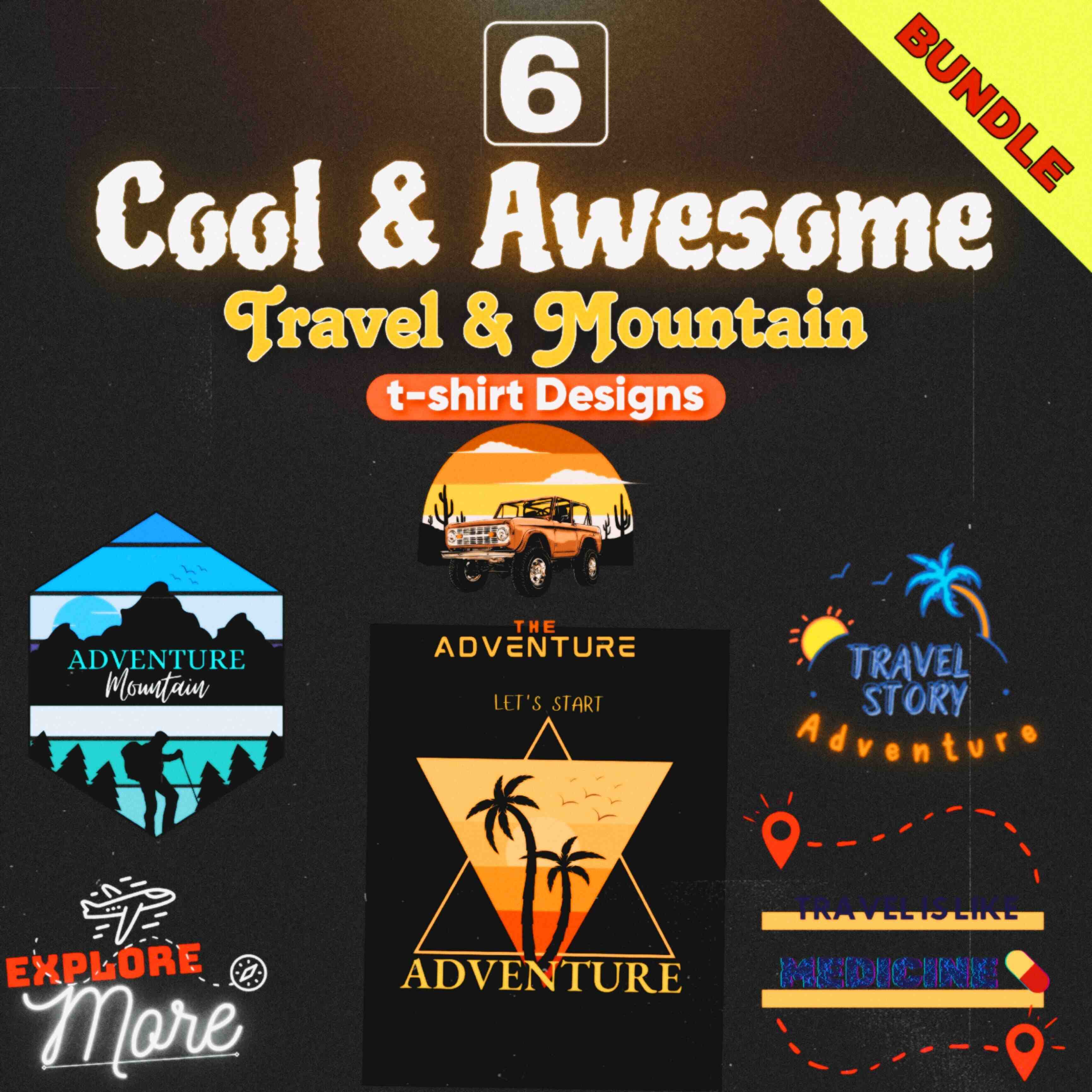 6 cool Travel and mountain tshirt designs preview image.