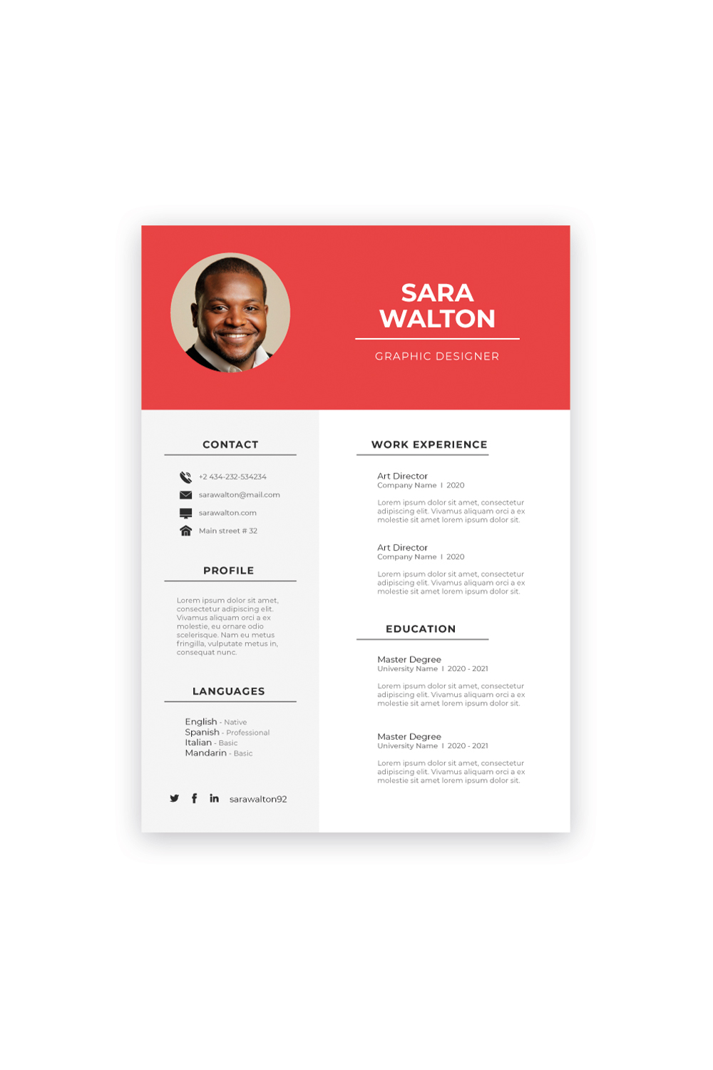 CV Resume For Graphic Designer pinterest preview image.