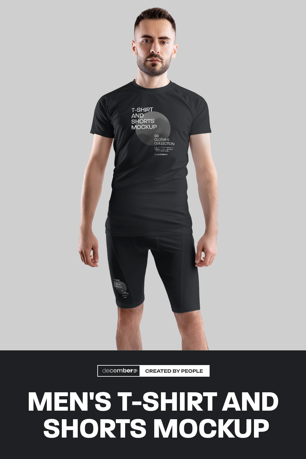 6 Men's Mockups T-Shirt and Compression Shorts pinterest preview image.