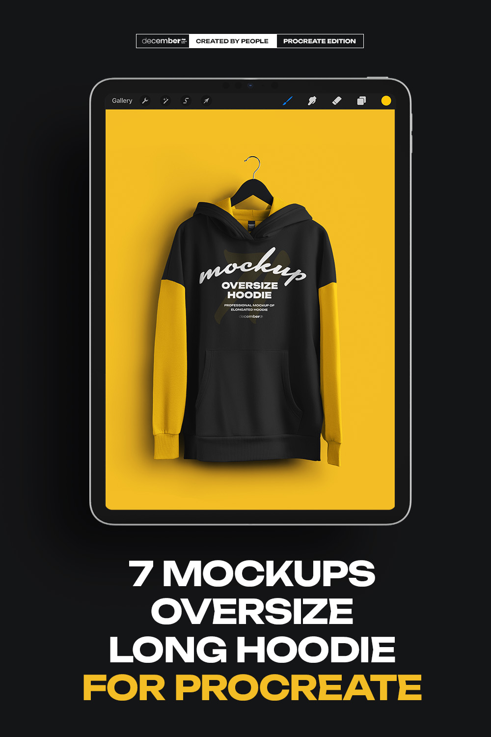 7 Mockups Oversize Long Hoodies For Procreate on iPad pinterest preview image.