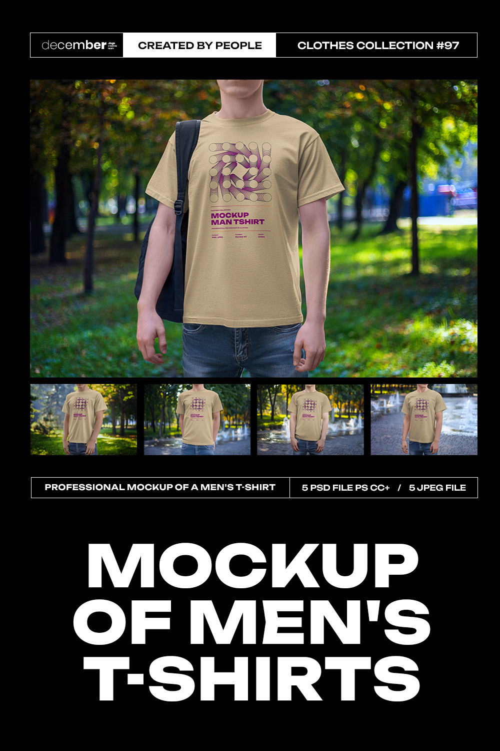 5 Mockups Man T-Shirt on the Street pinterest preview image.