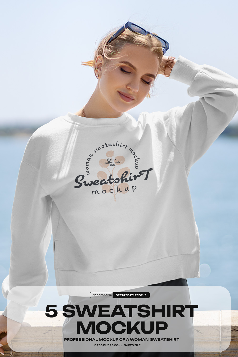 5 Mockups of Sweatshirts on the Girl on the Lake pinterest preview image.