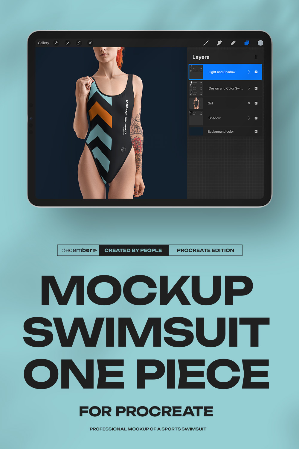 6 Mockups of a One Piece Sports Women's Swimsuit for Procreate on iPad pinterest preview image.