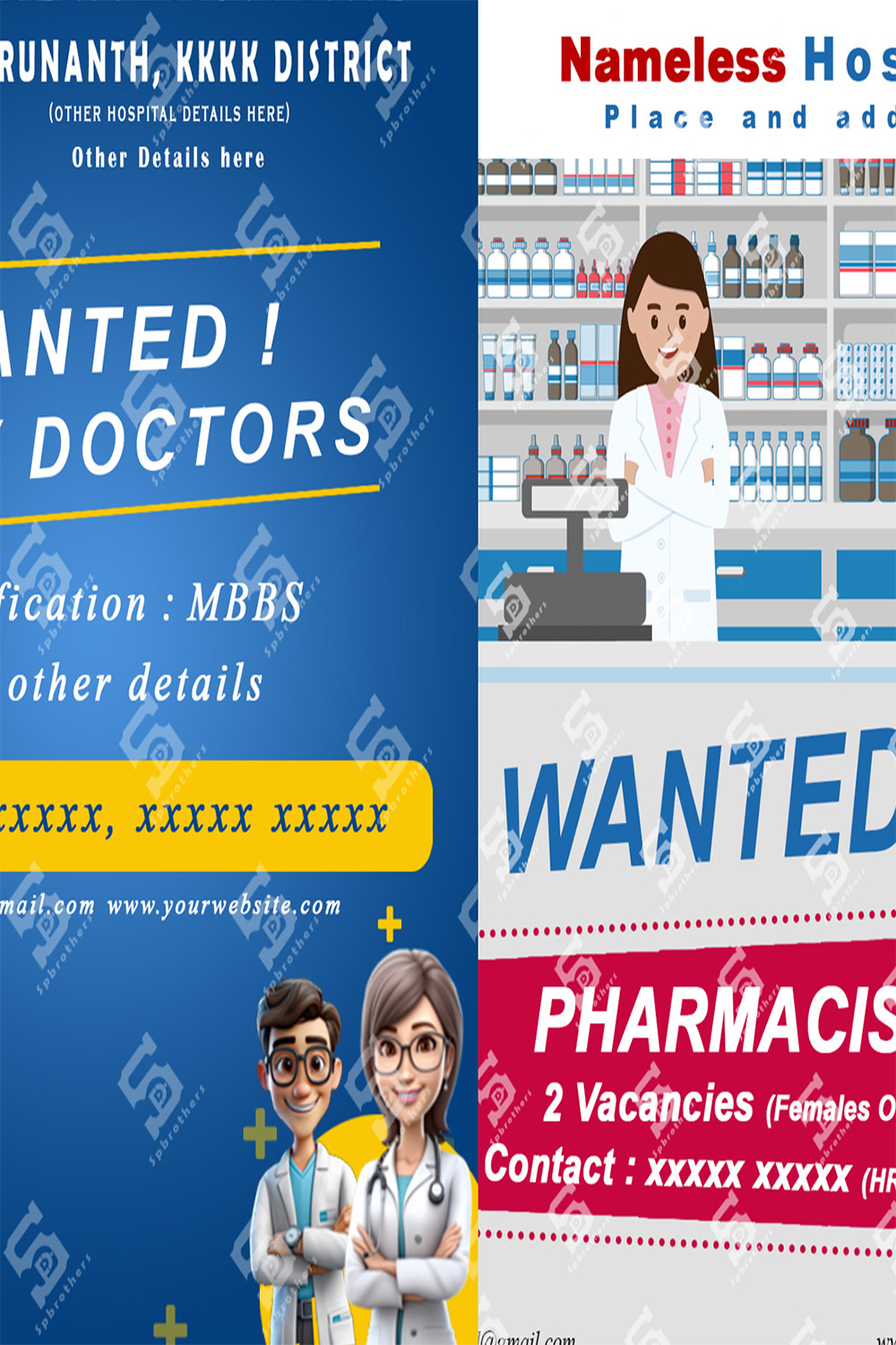 Staff Wanted poster design Templates for Hospital pinterest preview image.