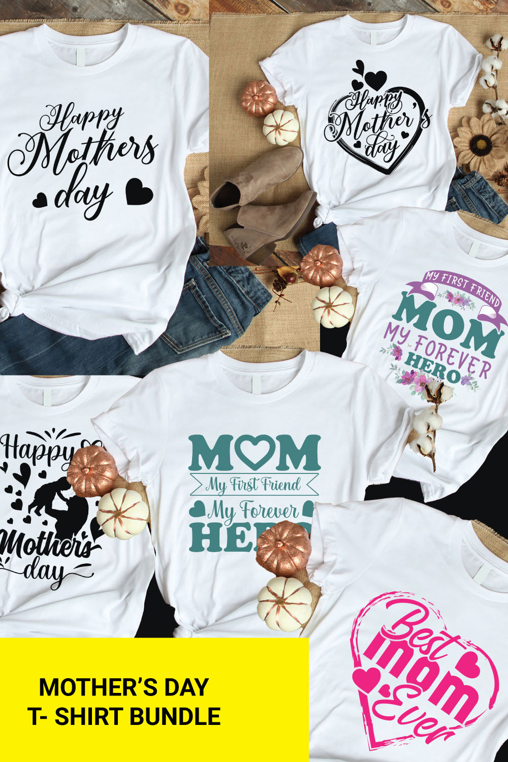 Mother's Day T-shirt design bundle pinterest preview image.