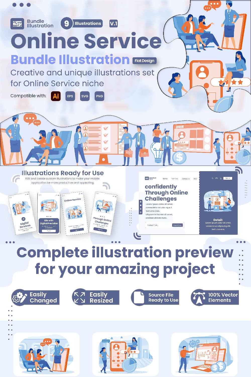 9 Illustrations Related to Online Service 1 pinterest preview image.