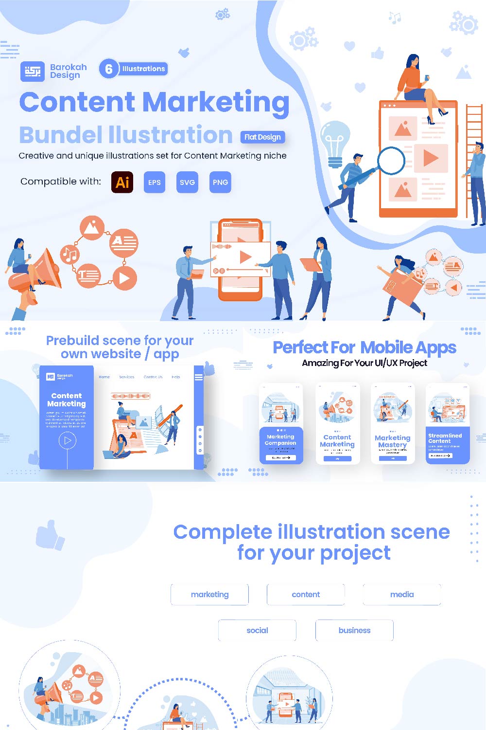 6 Illustrations Related to Content Marketing pinterest preview image.
