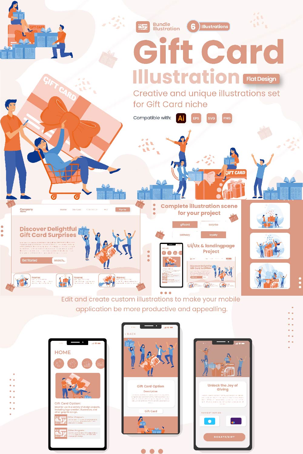 6 Illustrations Related to Gift Card pinterest preview image.