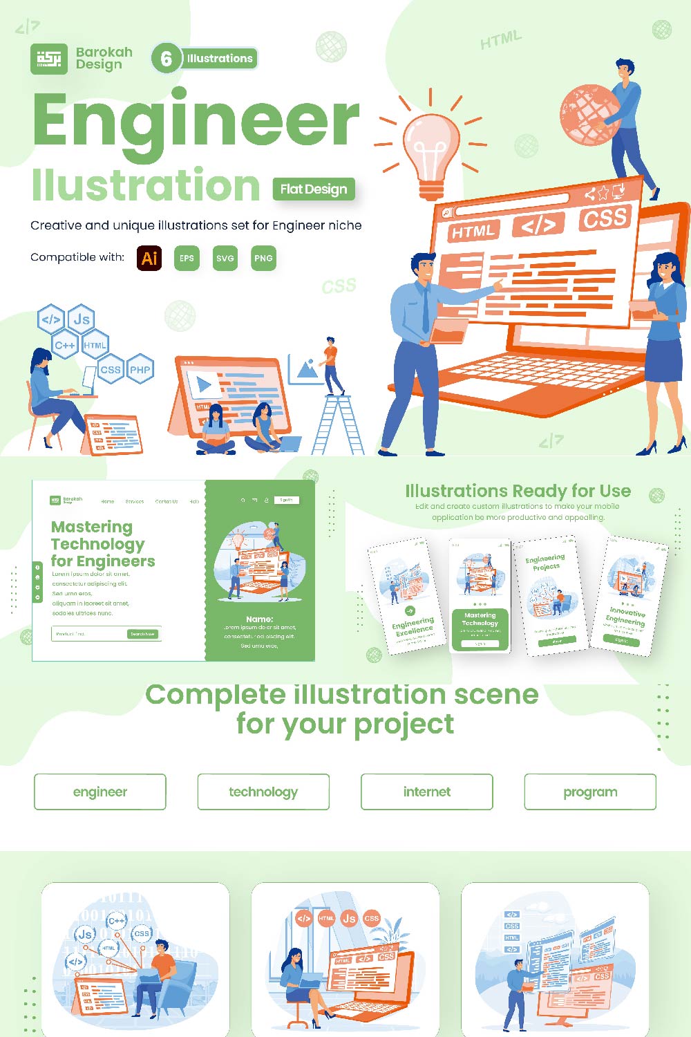 6 Illustrations Related to Engineer pinterest preview image.