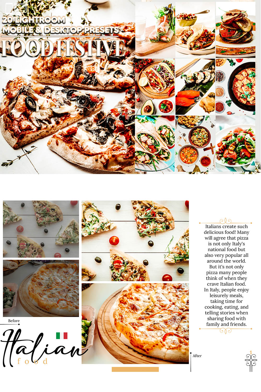 20 Food Festive Lightroom Presets, Bright Edible Mobile Preset, Light Vibrant Desktop LR Filter DNG Portrait Instagram Theme For Lifestyle, Scheme pinterest preview image.