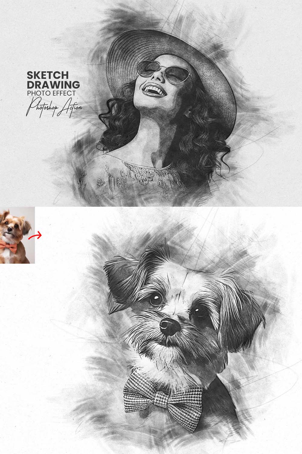 Sketch Drawing Photoshop Action pinterest preview image.