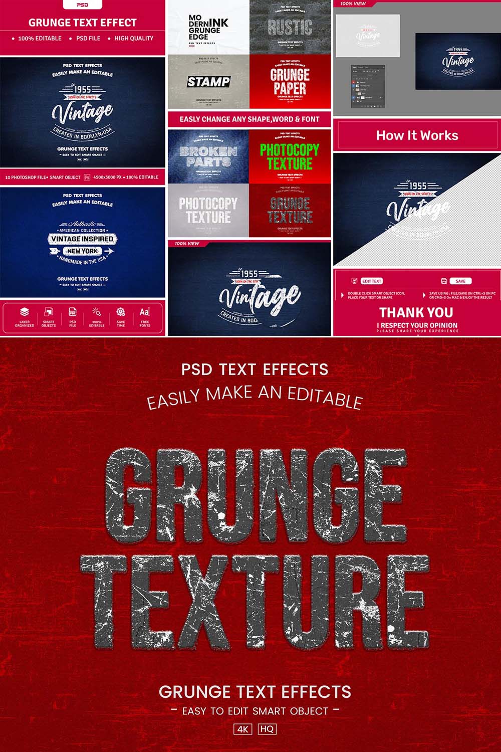 Grunge 3d Editable Text Effect pinterest preview image.