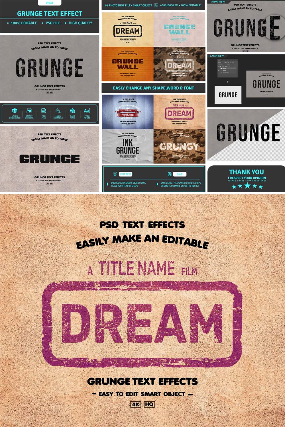 Grunge Text Effect On Texture Mockup pinterest preview image.