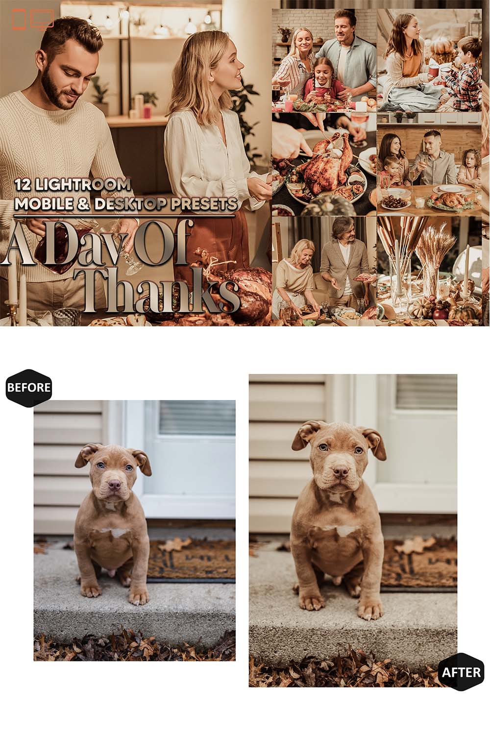 12 A Day Of Thanks Lightroom Presets, Family Happy Preset, Fall Turkey Desktop LR Filter DNG Lifestyle Theme For Blogger Portrait Instagram pinterest preview image.