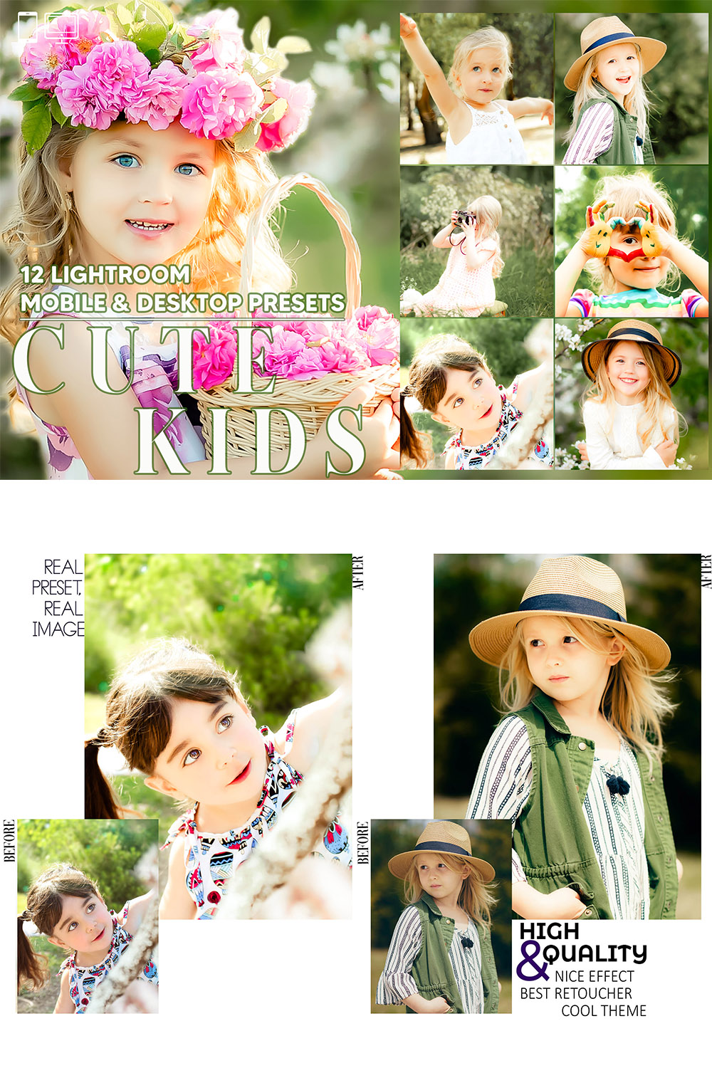 12 Cute Kids Lightroom Presets, Children Spring Mobile Preset, Bright Desktop LR Filter DNG Lifestyle Theme For Blogger Portrait Instagram pinterest preview image.