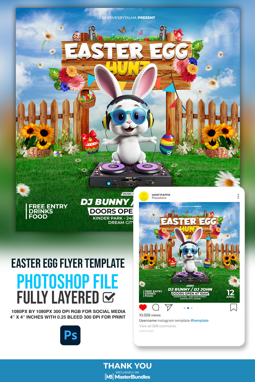 Easter Egg Flyer Template pinterest preview image.