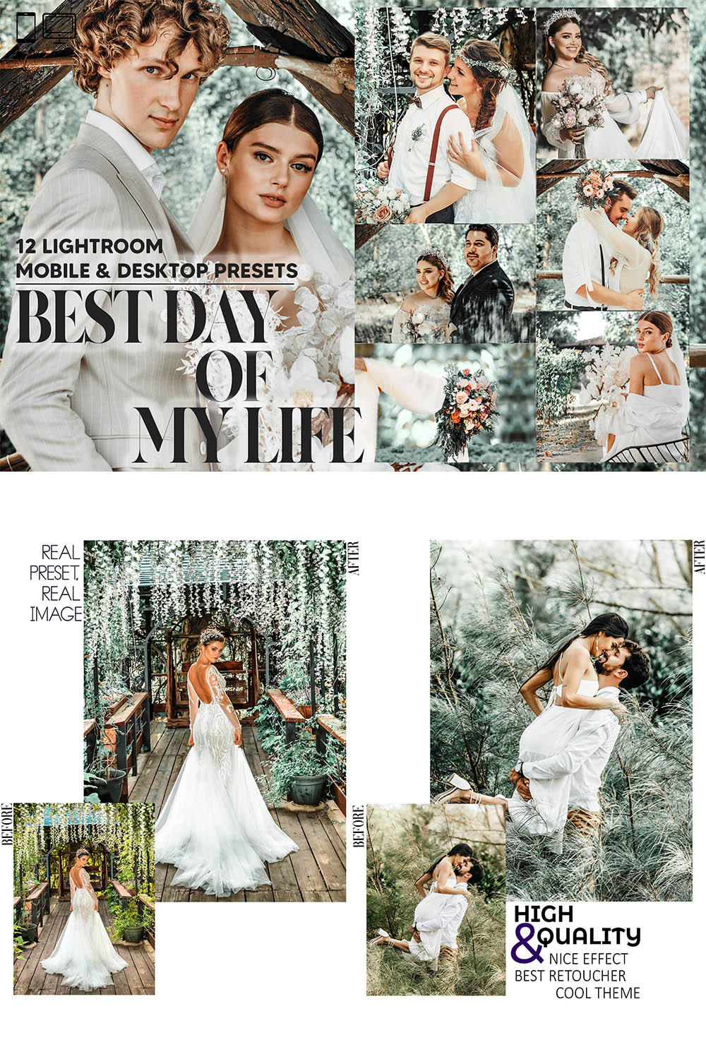 12 Best Day Of My Life Lightroom Presets, Wedding Mobile Preset, Bridal Desktop Blogger And Lifestyle Theme Instagram LR Filter DNG Portrait pinterest preview image.