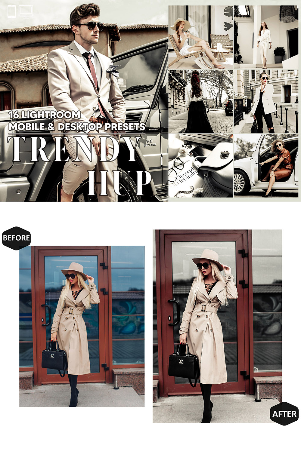 16 Trendy Hup Lightroom Presets, Luxury Mobile Preset, Bright Airy Desktop LR Filter DNG Lifestyle Theme For Blogger Portrait Instagram pinterest preview image.