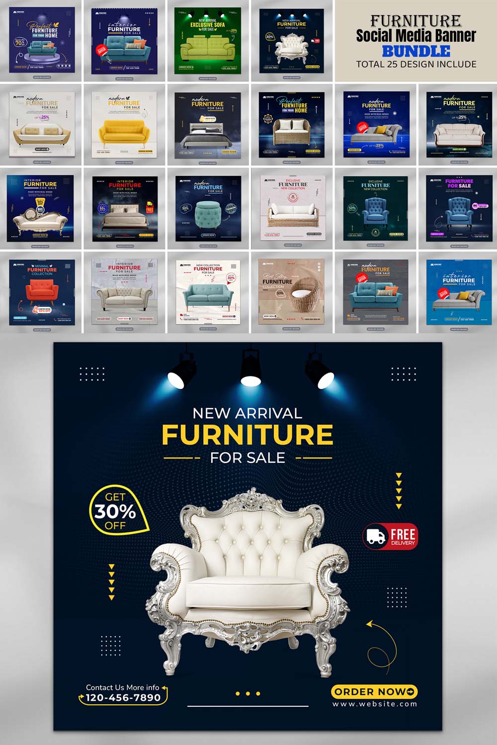 Furniture Social Media Post Template pinterest preview image.